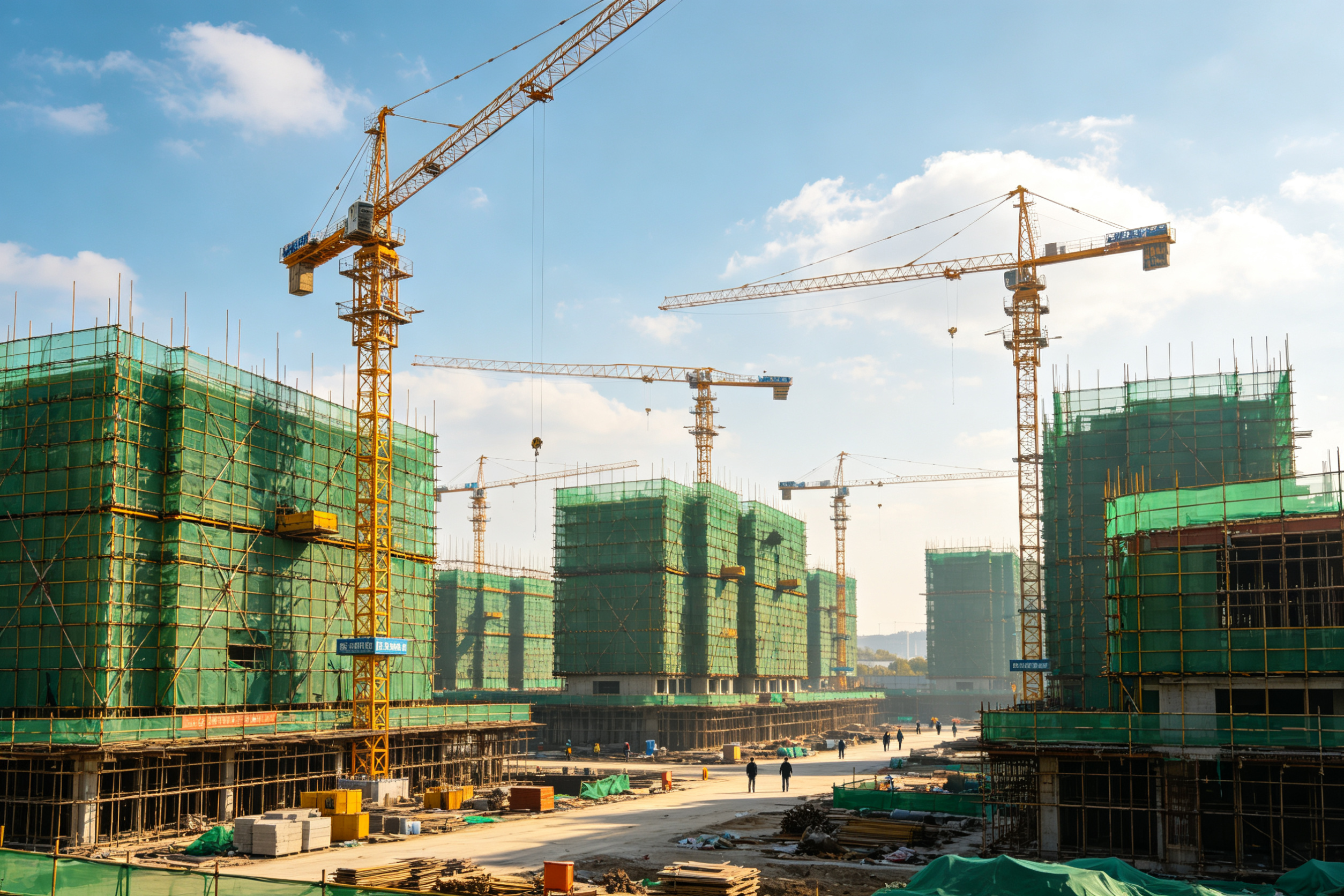建筑工地全景脚手架塔吊在建楼体