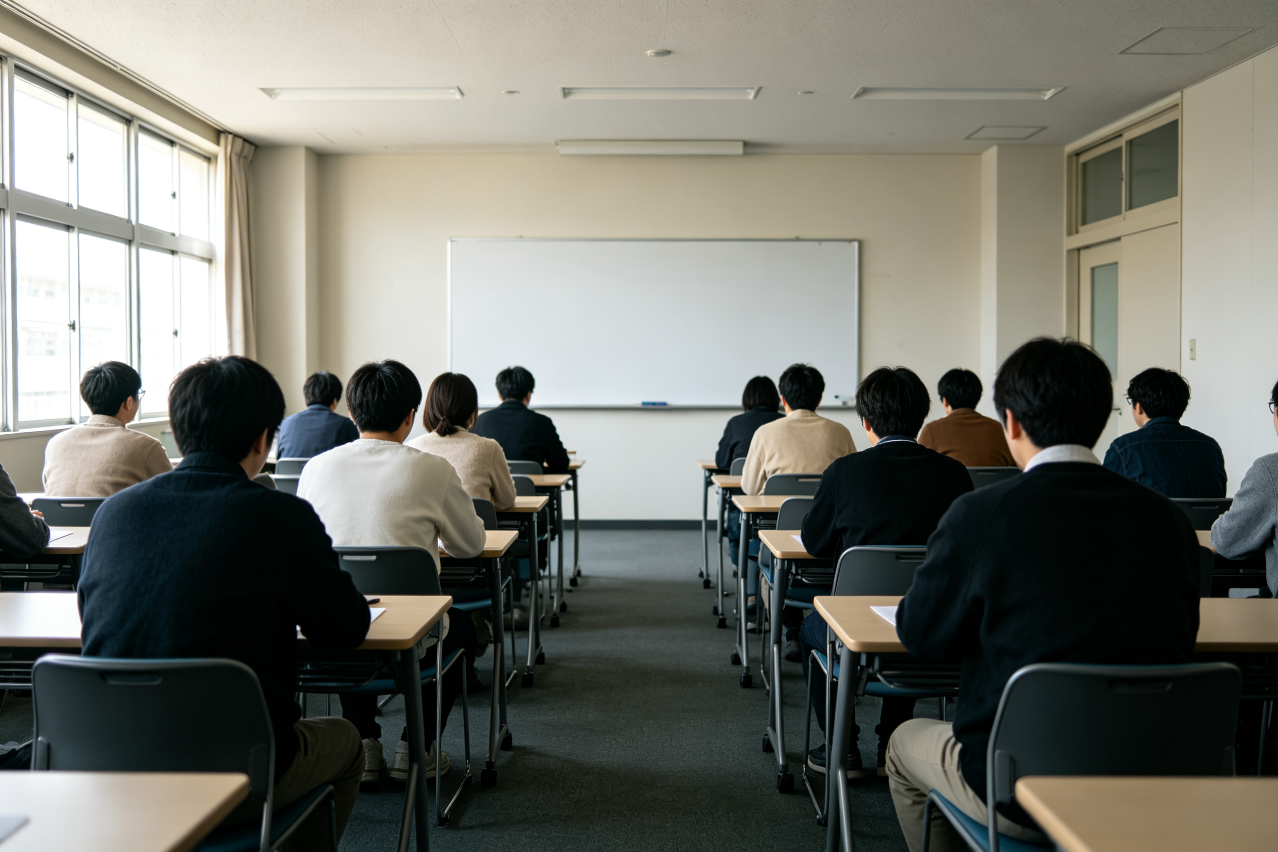 八大员线下集训教室整齐课桌椅学员听讲