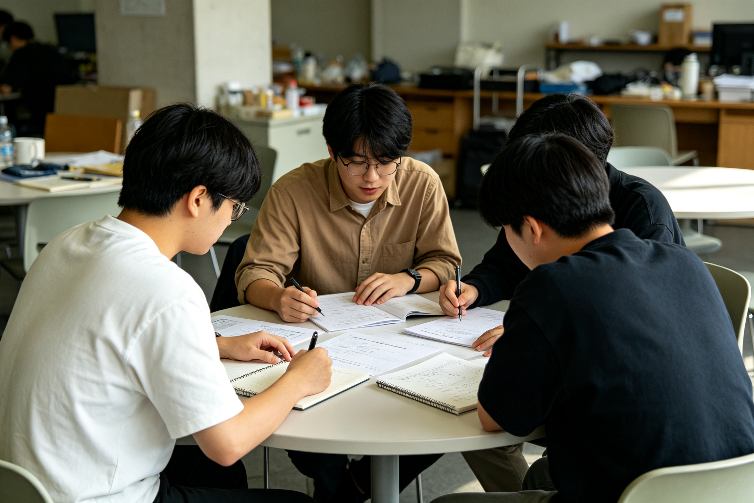 学员小组讨论翻资料学习