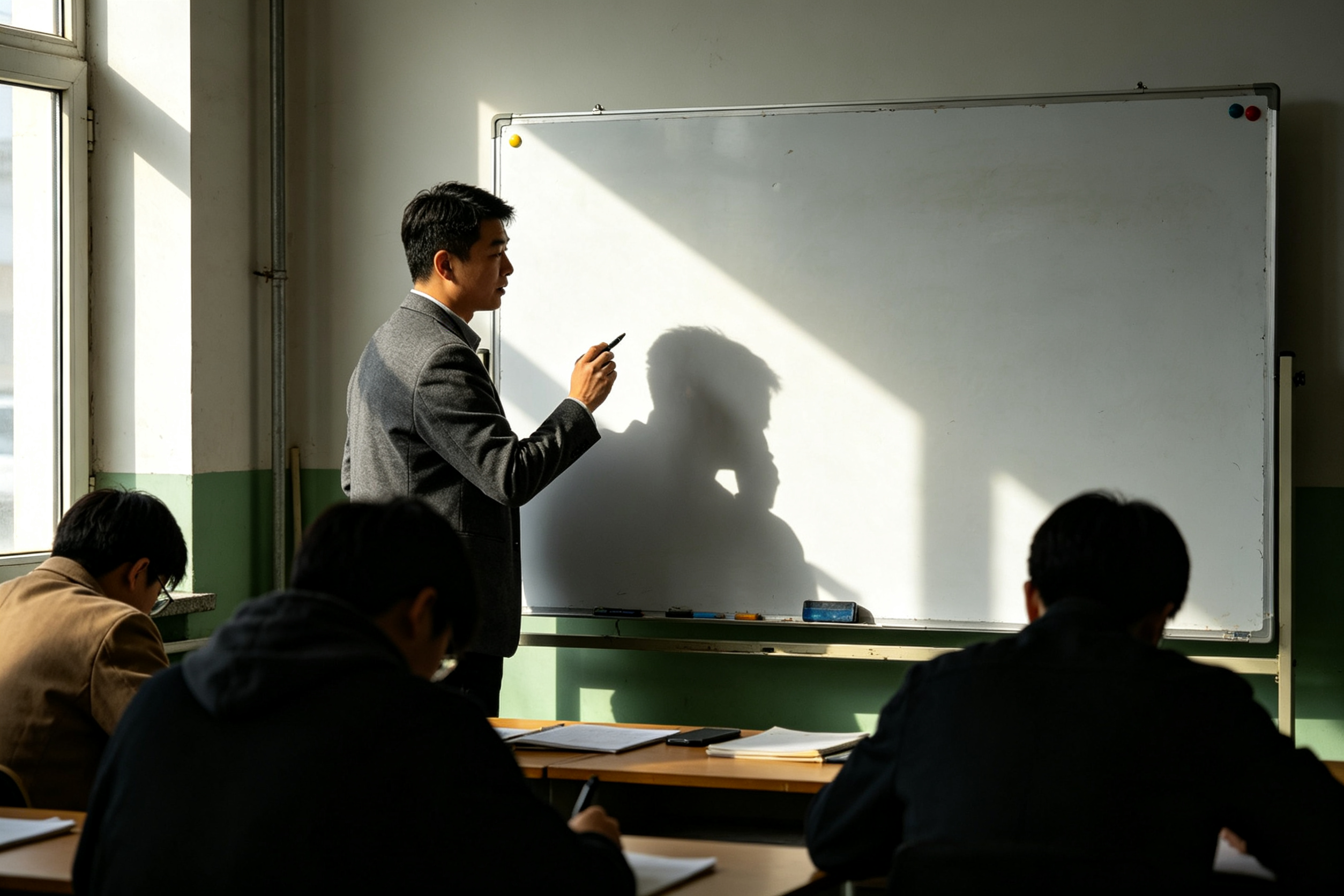 讲师对白板讲解学员记笔记